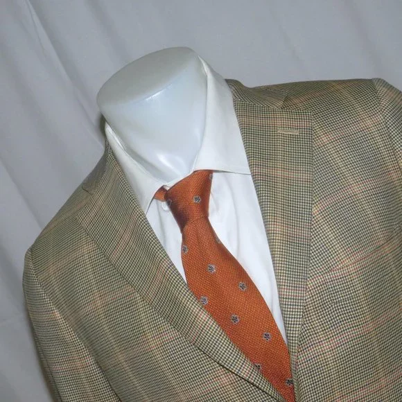 Isaia Base S Silk Blend Check Overplaid Three Button Sport Coat 38R